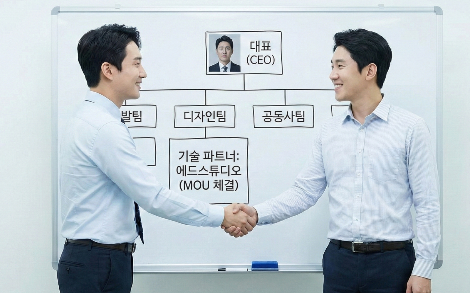 텅 빈 조직도를 보며 고민에 빠진 1인 창업가의 뒷모습