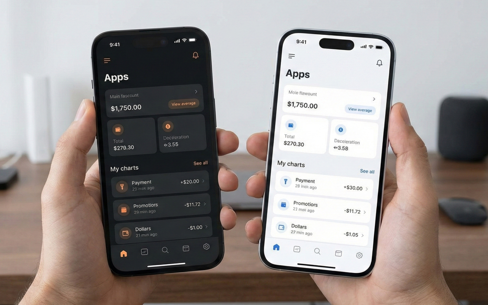 다크 모드 UI 디자인 비교