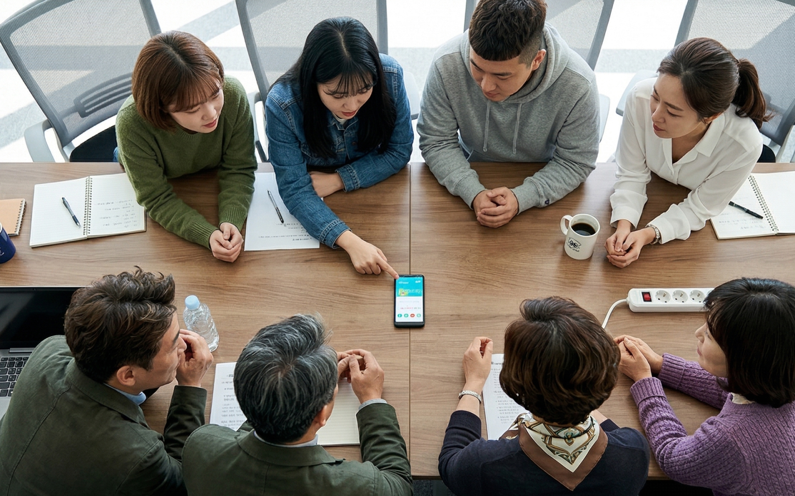 여러 사람들의 실루엣 중 타겟팅 된 한 사람을 돋보이게 표현한 그래픽